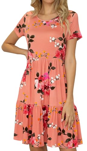 levaca Womens Summer Casual Dresses Beach Coverup Loose Short Sleeve T Shirt Dress 2025 Midi Sundress Mellow Rose XL