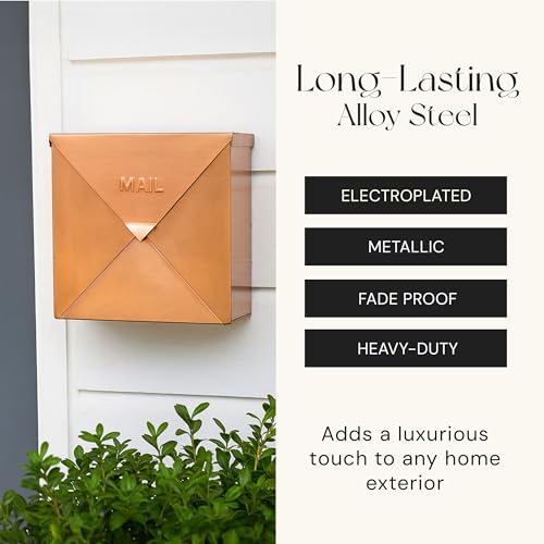 Image of NACH Chicago Copper Extra Large Mailbox, Rust Resistant Large Mailboxes for Outside Wall Mount, Large Metal Mailbox, Wall Mount Mailbox, Extra Large Capacity Mailbox, 12 x 12 x 4.8 inches, MB-6301CP