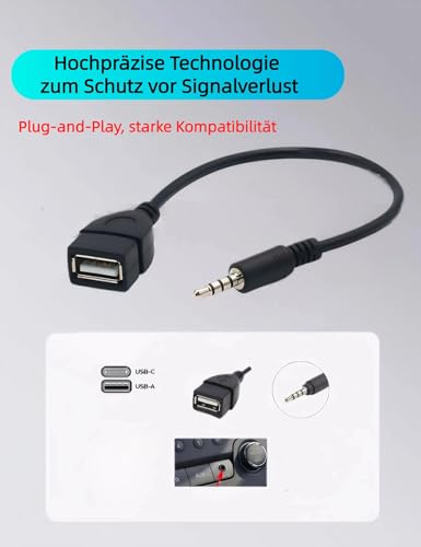 AURUM USB Klinke Adapter 3.5mm mit Auto Audio | USB AUX Adapter mit OTG, USB 2.0 | Für Autoradio, GPS, CD/DVD | HD-Sound, Plug&Play, Universell Kompatibel (1)