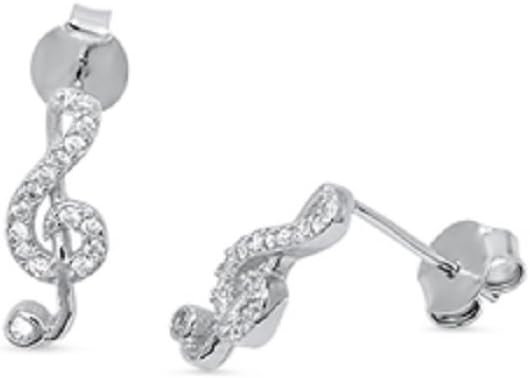 Sterling Silver G Clef Music Stud Earrings