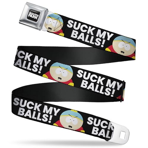 Comedy Central Belt, Seatbelt Buckle Belt, South Park Cartman Suck My Balls Pose Black White, 34 to 52 Inches