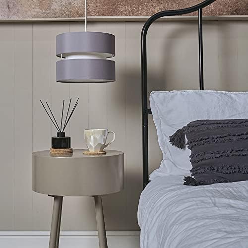 Pair of - Modern 2 Tier Cylinder Ceiling Pendant Light Shades in a Grey Finish - Complete with 10w LED GLS Bulbs [3000K Warm White]