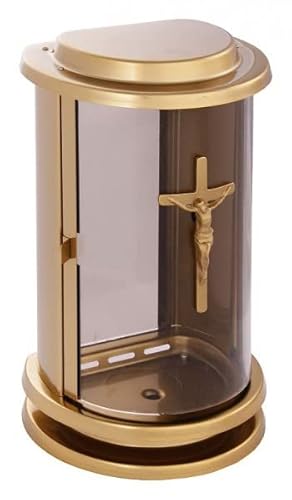 Lampe funéraire avec croix en acier inoxydable bronze - Lanterne funéraire pour tombe et cimetière