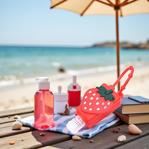Strawberry Empty Travel Bottle Hand Sanitizer, Refillable Bottle Cosmetic Container for Hand Soap Holder Cosmetic Containers, Silicone Case Keychain Carrier, Refillable Portable Travel Containers4