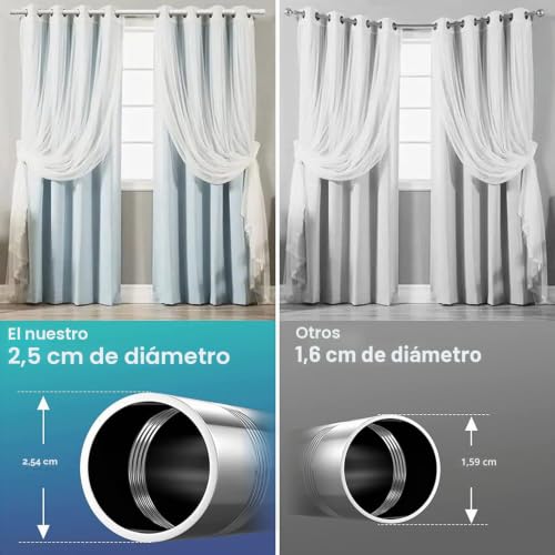 Miniatura 2 de Barra De Cortina, 76-450 Cm Barra Para Cortinas Extensible Con Soportes, Barra De Cortina Juego De Herrajes De Acero Inoxidable Ventana Ajustable Para Sala De Estar Dormitorio Ventana Blanco