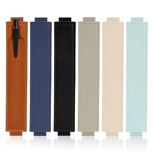 6 Pcs Adjustable Pen Holder Elastic Band Pencil Pouch Colorful PU Leather Pen Sleeve Journal Pencil Holder for Planners Notebook Binders and Books
