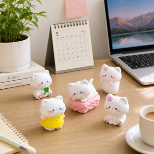 Image of White Cat Decor 5Pcs Miniature Toys Figurines