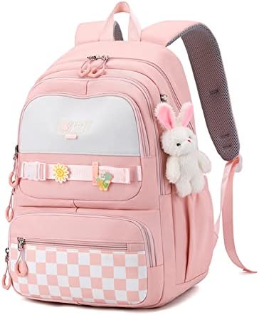 JANSBEN Schulrucksack Mädchen Teenager Aesthetic Rucksack Schule Reißfestes Daypack mit Anti-Diebstahl-Tasche für Weiterführende Schule Leichtes Design für 15.6 Zoll Laptop