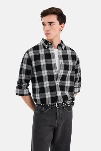 Image of SNITCH Men Casual Plus Size Shirt | Regular Fit Long Sleeve Spread Collar Plaid Pattern | 100% Cotton & Breathable Dobby Fabric for Casual Office Wear & Stylish Everyday Use