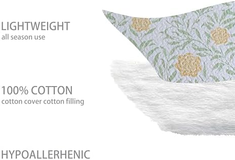 Homzard Queen Comforter Set for Bed Floral Quilt Queen size-100% Cotton Yellow,Green,sage Bedspreads (90 * 98 Inch) with 2 Pillow Shams, Lightweight Garden Bedding Spring and Summer Style