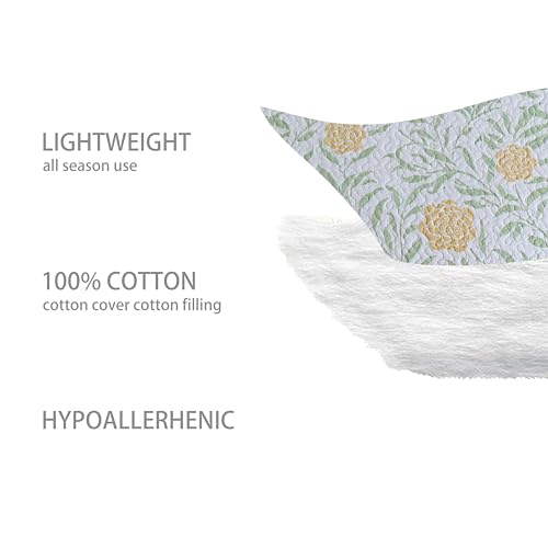 Homzard Queen Comforter Set for Bed Floral Quilt Queen size-100% Cotton Yellow,Green,sage Bedspreads (90 * 98 Inch) with 2 Pillow Shams, Lightweight Garden Bedding Spring and Summer Style