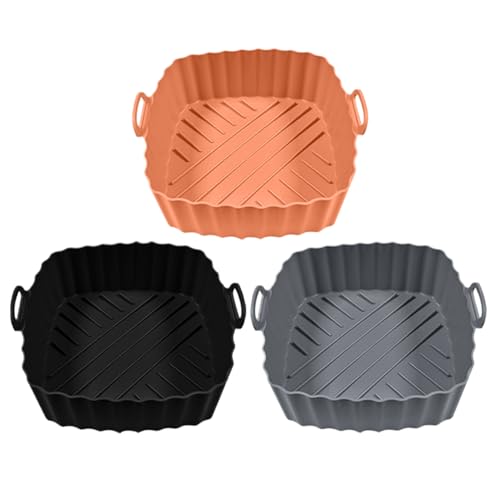 XIAOXIAOYU Forros De Silicona para Cesta De Freidora De Aire - Juego de 3 Bandejas para Hornos - Antiadherentes Reutilizables para Cocina Hornos Tostadores Microondas Freidoras