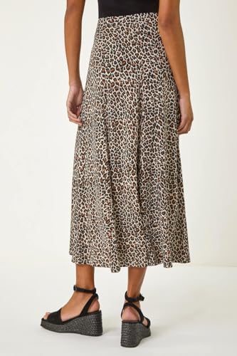 Roman Jersey Skirt for Women UK - Ladies Midi Maxi Floral Animal Print Autumn Winter Swing Smart Casual Office Cocktail Party Going Out Evening Holiday Cruise - Beige - Size 14 - Image 4