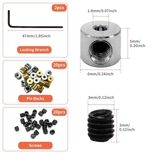 20 Stück Pin Backs Locking, Pin Backs Verriegelung, Pin Rücken Anstecker Verschluss mit Schraubenschlüssel, Stift Keepers Verschluss Schließe, Pin Keeper für Diy Brosche Namensschild