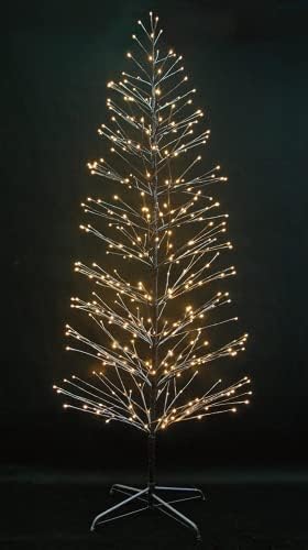 SHATCHI Pre-Lit LED Brown Snowy Twig Tree Christmas Decoration Festive Indoor Warm White Lights Birch Xmas Holiday Home Centerpiece Décor, 7ft