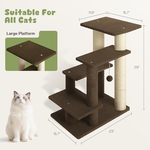 4-Step Pet Steps for Cats/Dogs, Cat Stairs with Sisal Scratching Post, Cat Steps for Older Cats with Enlarge Perch, Pet Stairs for High Bed and Couch, Brown by GreenPetopia - Image 7