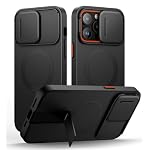 SURITCH for iPhone 14 Pro Max Case with Magnetic Camera Slide Cover and Adjustable Kickstand, Compatible with MagSafe, Shockproof Bumper Case Slim Protective Cover 6.7 Inch, Black