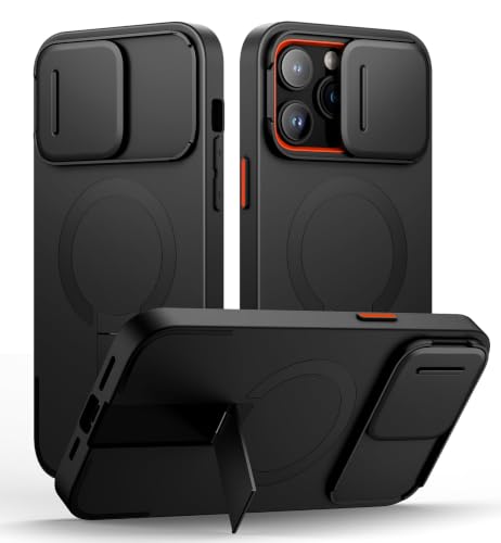 Image of SURITCH for iPhone 14 Pro Max Case with Magnetic Camera Slide Cover and Adjustable Kickstand, Compatible with MagSafe, Shockproof Bumper Case Slim Protective Cover 6.7 Inch, Black