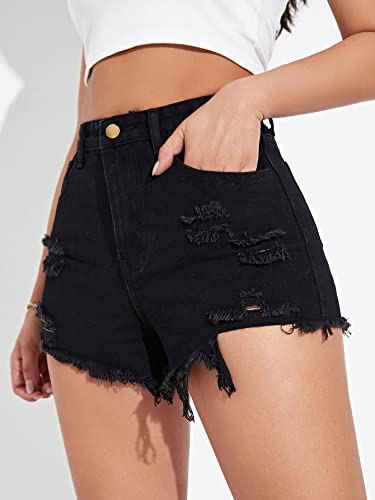 Image of Aahwan Blue Solid High Waist Ripped Raw Trim Denim Shorts Casual Summer Shorts for Women's & Girls