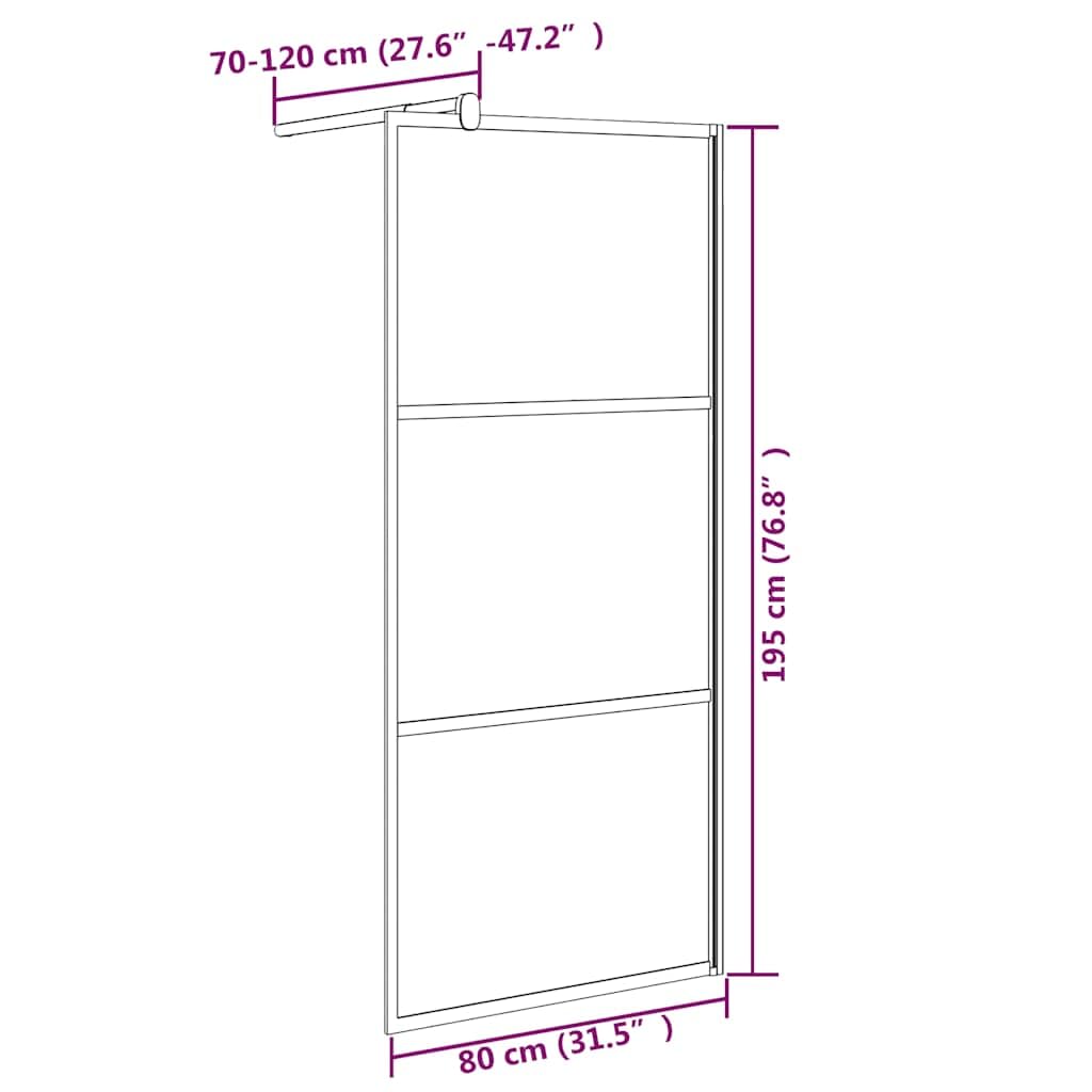 Ścianka prysznicowa Walk-In 80 x 195 cm, szkło bezpieczne ESG z wzorem kamienia, czarna, aluminiowa rama, regulowana, do łazienki, ochrona przed pryskaniem, ściana boczna, łatwa w pielęgnacji i