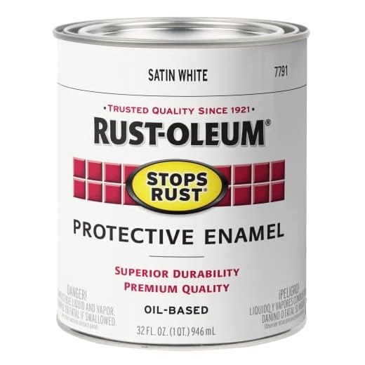 Rust-Oleum 7791502 Protective Enamel Paint Stops Rust, 32-Ounce, White Satin Finish