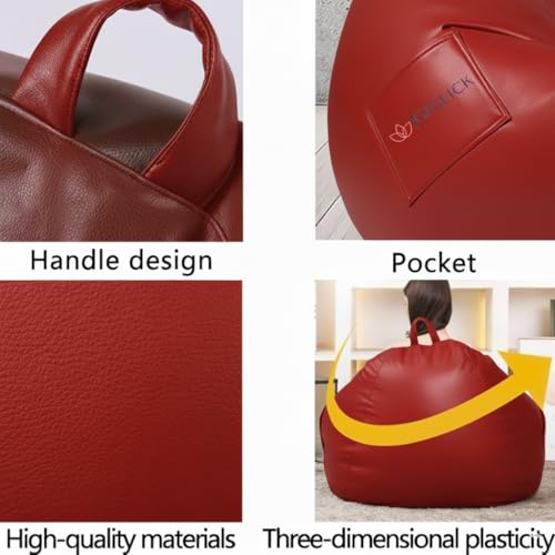 Image of 4XL Bean Bag Cover with Foot Stool & Cushion Cover | Premium PVC Leatherette | Double Stitched | 6 Months Warranty (Beans Required) Color- (RED)