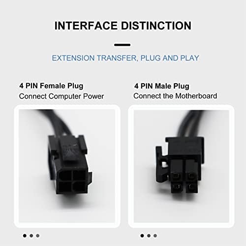 ATX 4 Pin Male to Female Extension Cable 2 Pack 18 AWG Computer Power to Motherboard CPU Extension Cable 18CM