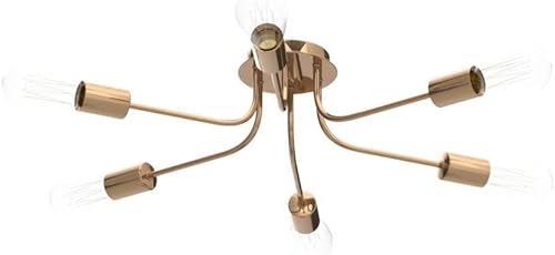 Miniatura 4 de Iluminación de techo moderna de mediados de siglo, lámpara industrial semiempotrada, lámpara Sputnik de 6 luces de latón cepillado para cocina,