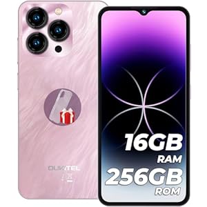 OUKITEL C3 Mobile Phones, 16GB+256GB/1TB, 6.5’’HD+ Waterdrop Display, 5000mAh Battery, Android Phone, 4G Dual SIM Free Unlocked, Fingerprint, 3.5mm Jack, OTG, Protective Case - Pink