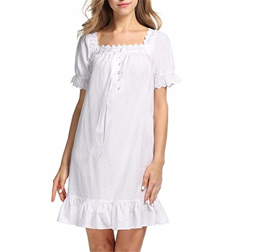 MaxxCloud Women's 100% Cotton Long Dress Short Sleeve Victorian Nightgown