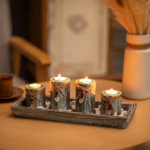 Farmhouse Coffee Table Decor Candle Holder - Romadedi Boho Wooden