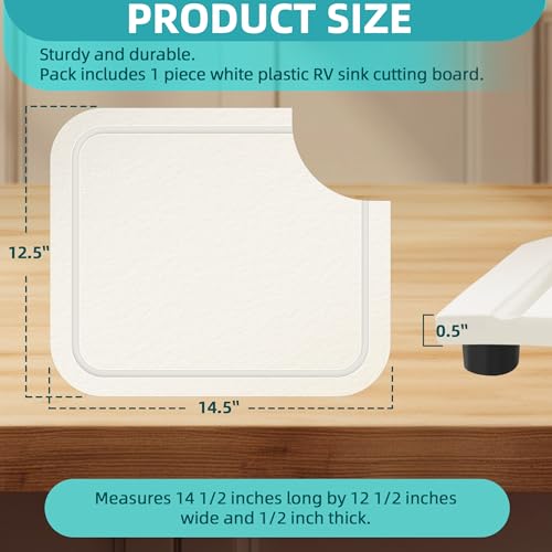 Image of TonGass RV Sink Cutting Board for Most RV Boat Kitch Sink | 14 1 /2 inchx12 1 /2 inchx1 /2 inch, Plastic Chopping Board with Adjustable Rubber Feet, Built-In Juice Groove and Corner Cut for Scrap