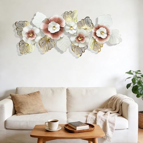 Generico Quadro Moderno Soggiorno,Decorazioni Parete,Decorazione da Parete in Metallo con Design Floreale 3D,per Camera da Letto Corridoio,Arredamento per la Casa,Raffinata Idea Regalo 150CM X 68CM