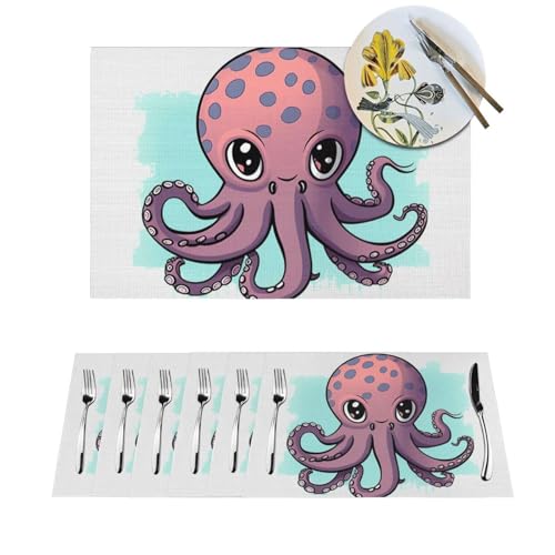 Sets de table thermorésistants et lavables en PVC imprimé pieuvre