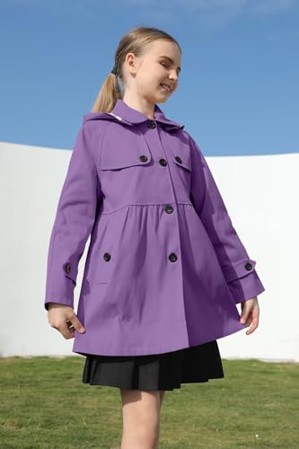 Image of Cromoncent Girl's Waterproof Hoodie Trench Coat Cute Dress Coat Outerwear, 3-12 Years