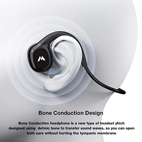 Moing Wireless Bone Conduction Headphones Bluetooth 5.0 Open Ear Sports Headset With Mic Sweatproof For Running, Bicycling, Hiking (Black) #TOP4