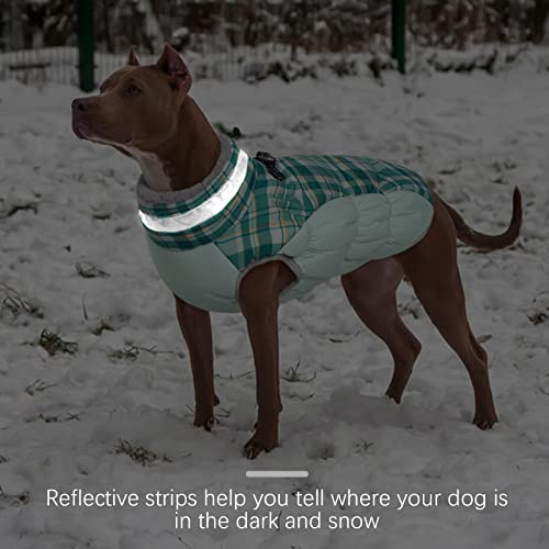 FUAMEY Dog Coat for Small Dogs,Waterproof Dog Winter Jacket with Harness Built in Puppy Cold Weather Coats Reflective Pet Vest with Zipper Warm Fleece Dogs Snowsuit Windproof Green Plaid XS - Image 6