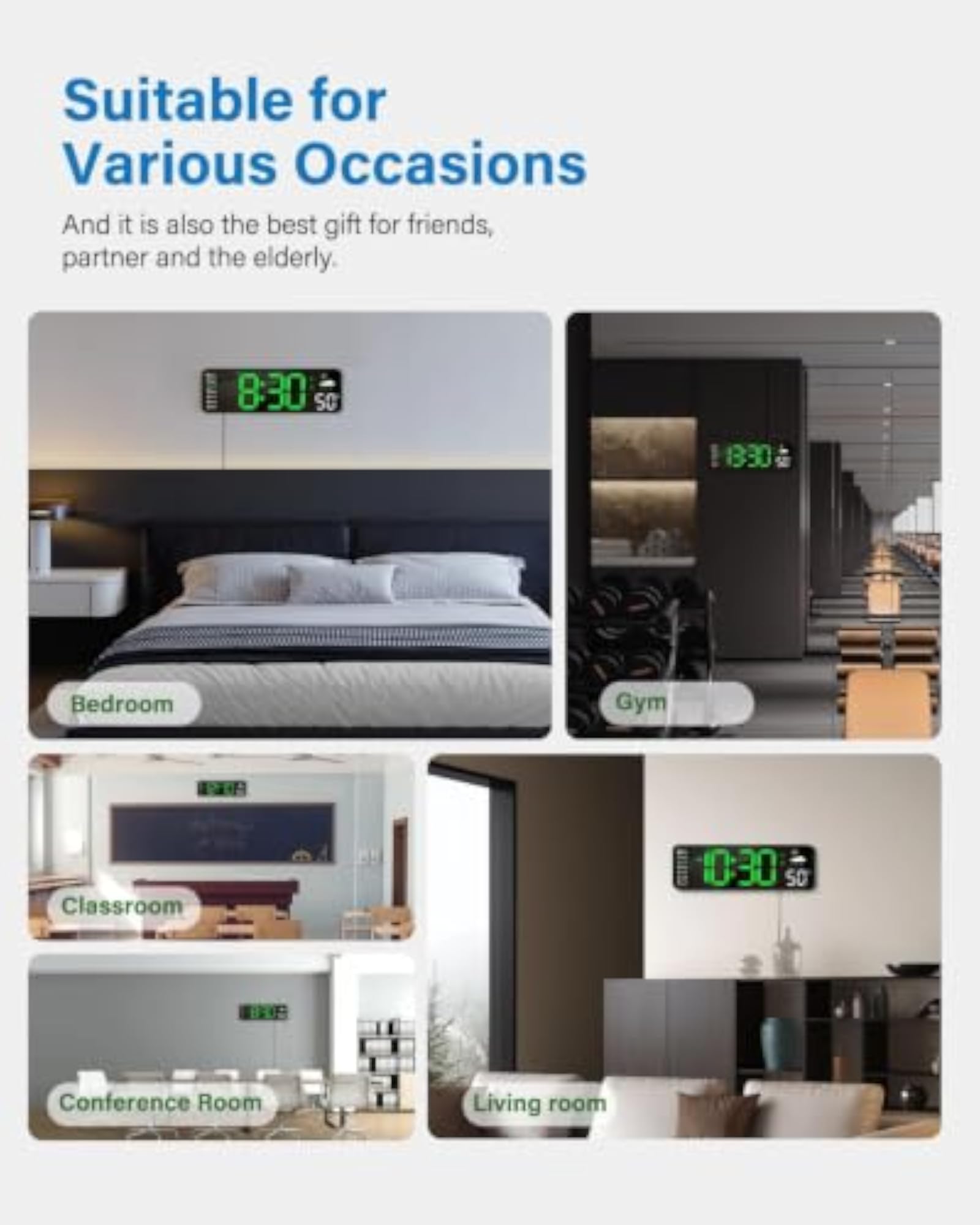 Smart Green LED Digital Wall Clock with Remote Control