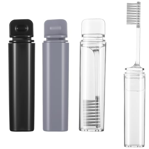 Aeaocvo 3 Pcs Travel Toothbrush, Soft Mini Portable Toothbrush with Cover, Detachable Heads for Camping Hiking Traveling School