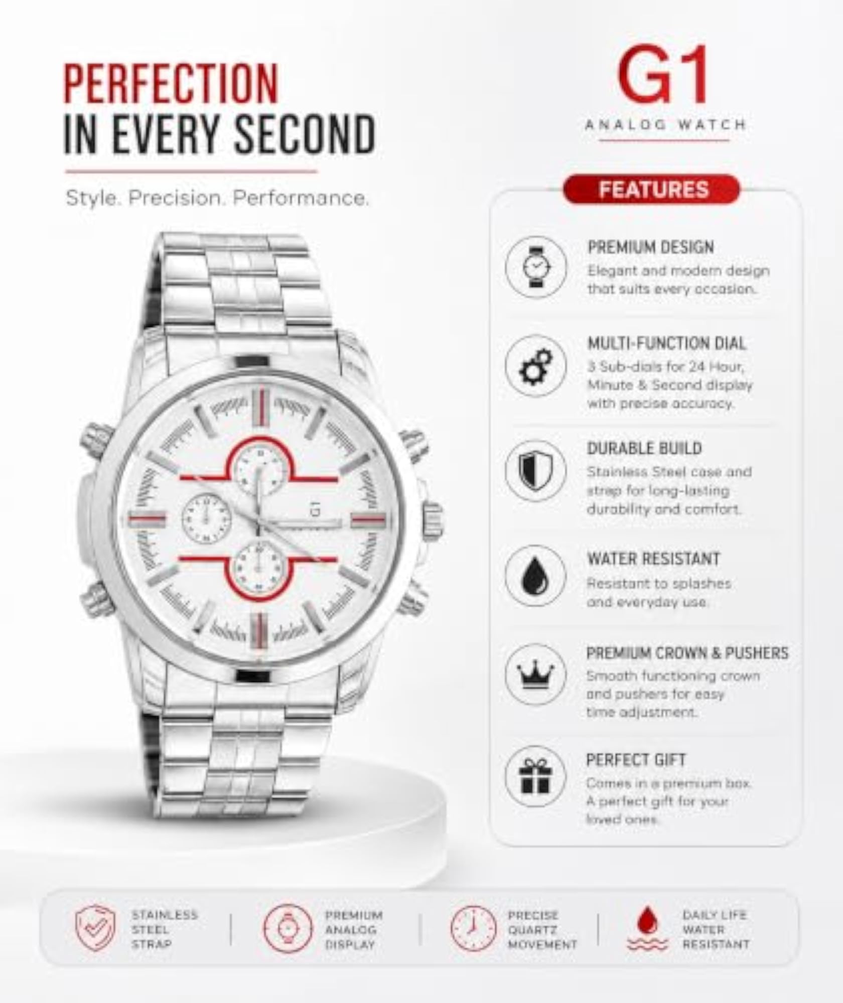 Men's Premium Analog Wrist Watch with Roman Number Markers