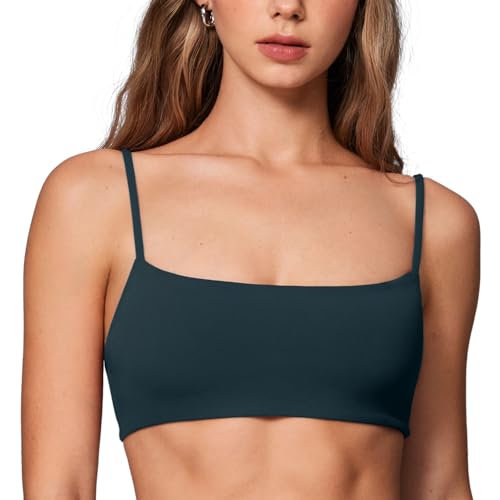 Image of INGIA Womens Square Neck Sports Bra Workout Bra | Spaghetti Strap, Padded, Cami,Yoga, Wireless, Square Back, Crop Top, for Women
