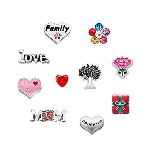 Q&Locket Love u Mom Daughter Family Floating Charms for Glass Living Memory Locket Necklace Bracelet