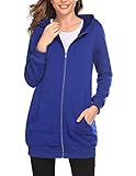 Zeagoo Women Casual Zip Up Fleece Hoodies Tunic Sweatshirt Long Hoodie Jacket Royal Blue