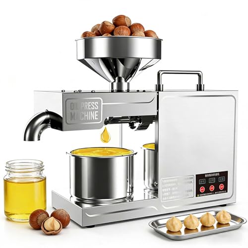 LYNNEYING Pressa per Olio Commerciale Automatica 820W, Pressa per Olio Industriale, Pressa per Olio di Noci e Semi, Pressa Fredda e Calda, Interamente in Inox, Estrattore di Olio ad Alto Rendiimento