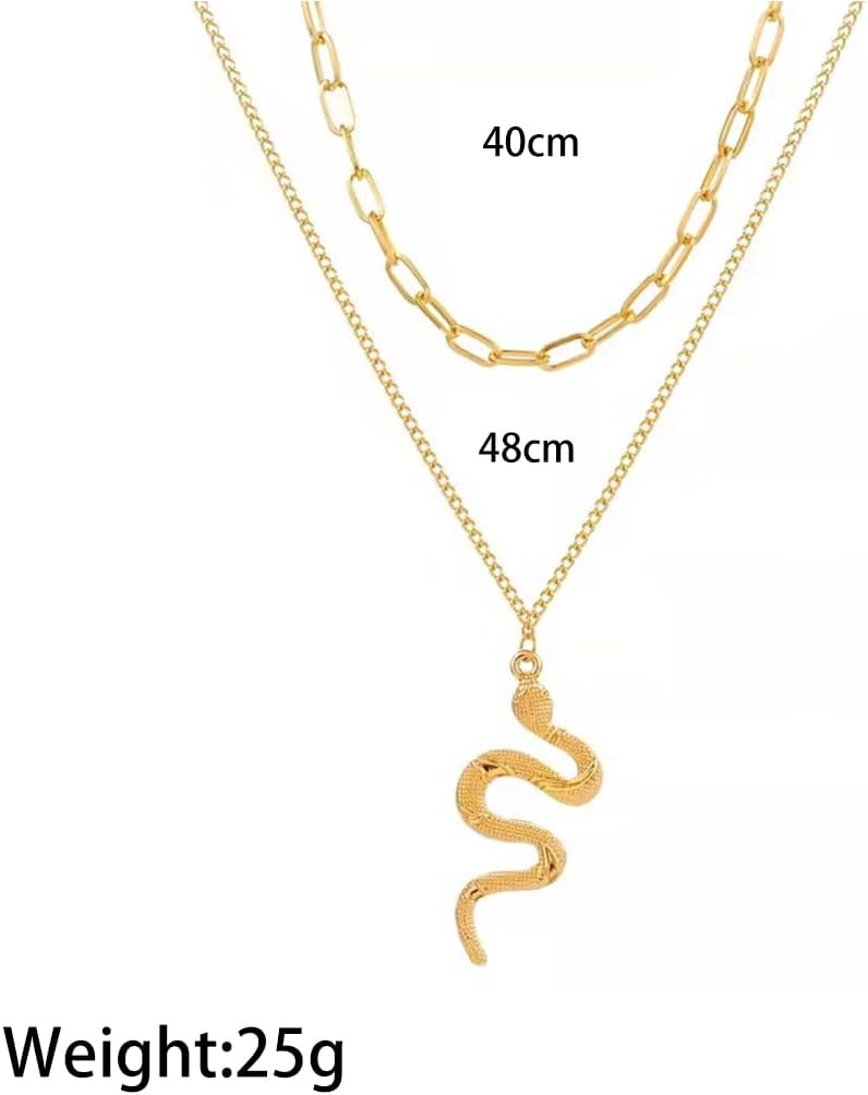 GIGB PBDK Gold Layered Snake Pendant Necklace for Women Vintage Stacked Serpent Paper Clip Chain Choker Minimalist Snake Necklace Birthday Jewelry Accessories - Image 2