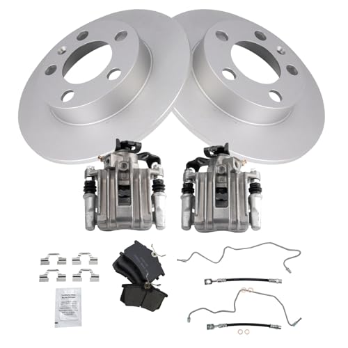 Image of TRQ Rear Brake Pad and Rotor Set Ceramic Coated Rotors Calipers Compatible with 2007-2010 Volkswagen Beetle 1999 Golf