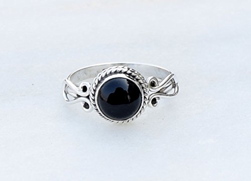Miniatura 5 de Black Onyx Stone Ring, Handmade 925 Sterling Silver Rings for Women Girls, Natural Gemstone Ring US size 7 Solitaire Ring, Round Stone Ring,