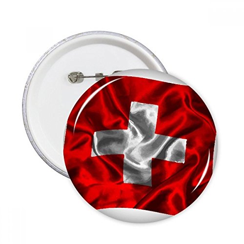 Badge rond drapeau suisse lot de 5 broches en soie imprimé pour décoration vêtement