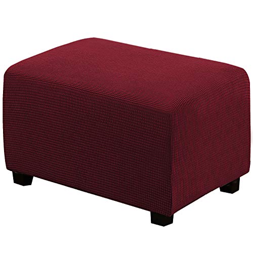 Image of H.VERSAILTEX Ottoman Cover Slipcover Rectangle Fit Length 33'-38' Footrest Sofa Slipcovers Stool Cover Footstool Protector Covers Feature Stretch Thick Jacquard Fabric Removable Washable - Burgundy