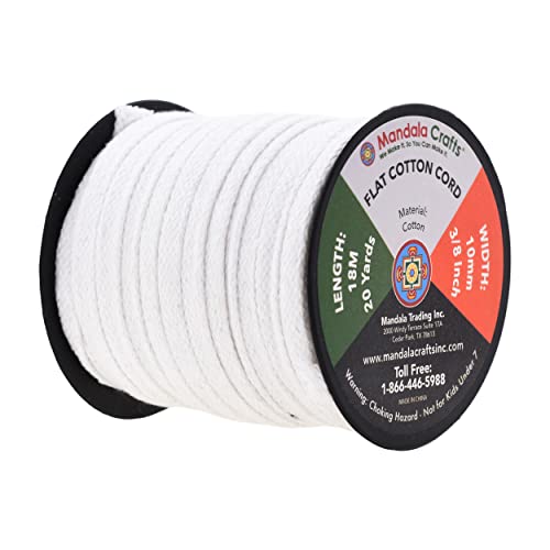 Mandala Crafts White Flat Drawstring Cord Drawstring Replacement, 3/8 Inch 20 Yds White Soft Drawstring Cotton Draw Cord Hoodie Sweatpants Drawcord Replacement #TOP1